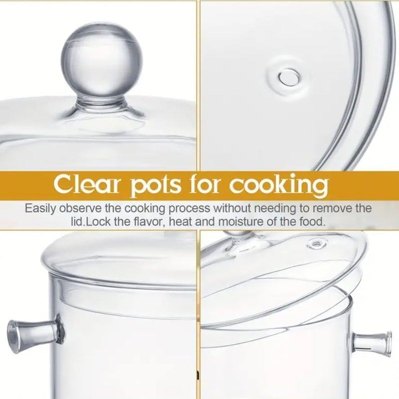 yvsay 1400ml Glass Saucepan with Cover, Stovetop Cooking Pot and Pan with Lid and Handle Simmer Pot Clear Soup Pot, High Borosilicate Glass Cookware (2300ml clear) - Image 3